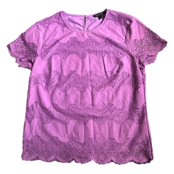 Banana Republic Factory Tops - NWOT Banana Republic lace and fringe short sleeve purple blouse/top size M